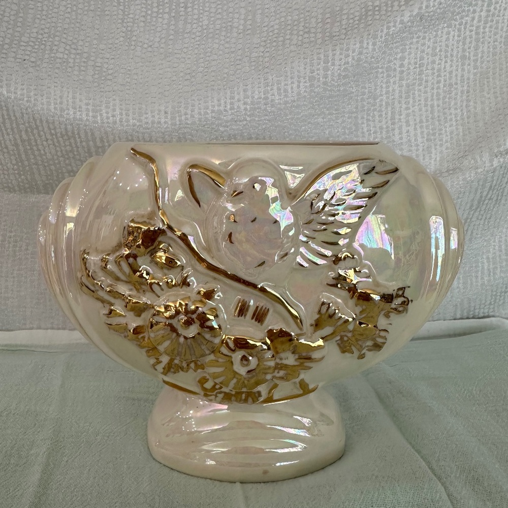 Vintage Pioneer Pottery, Vase with bird and floral design.